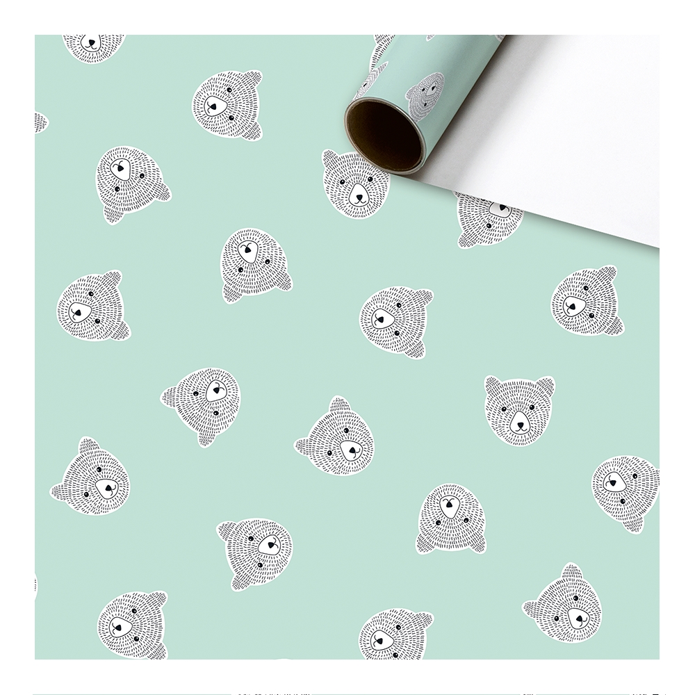 Geschenkpapier Rolle mint mit Teddybären