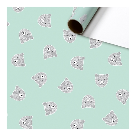 Geschenkpapier Rolle mint mit Teddybären