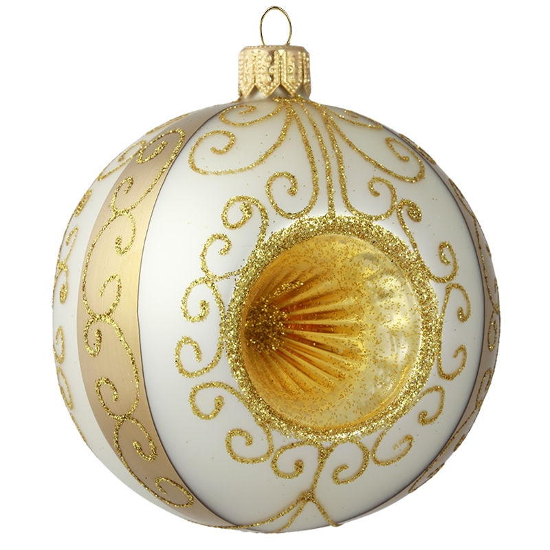 Weihnachtskugel Weiß-Gold gestochen
