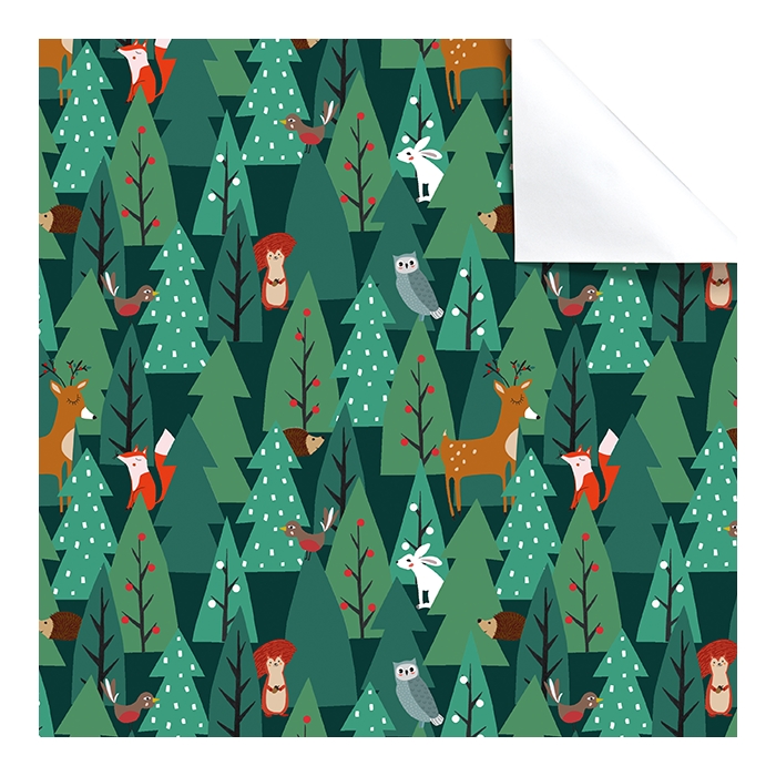Grünes Geschenkpapier mit Waldtieren