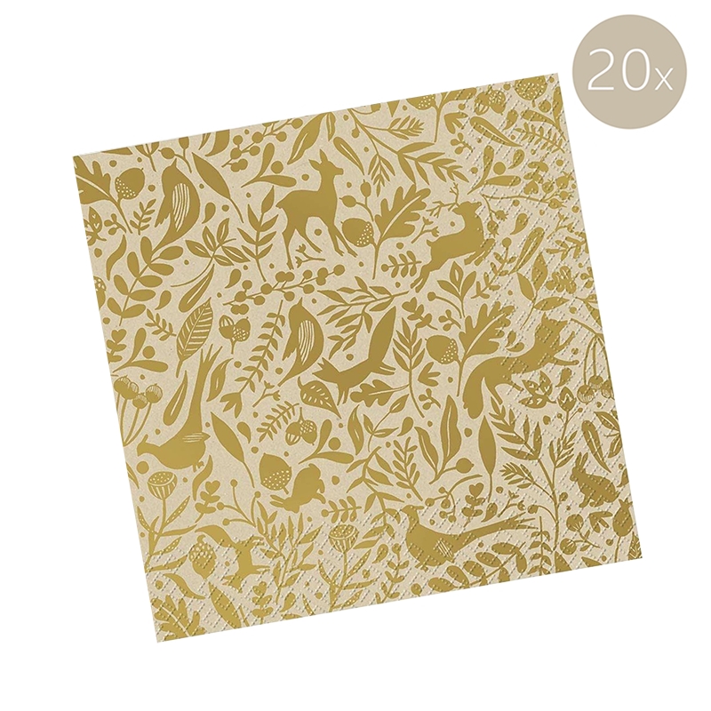 Servietten beige-gold mit Tieren