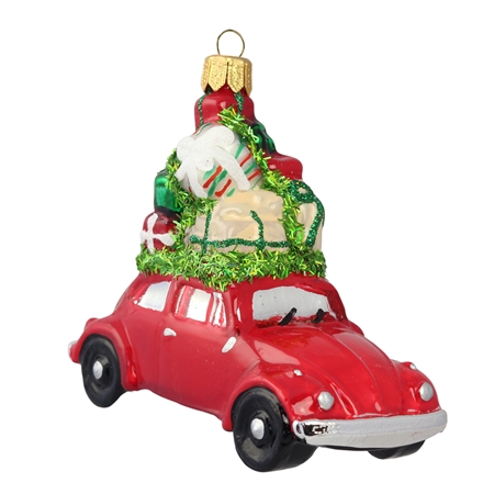 Weihnachtsauto aus Glas mit Geschenken rot Decor von Glassor