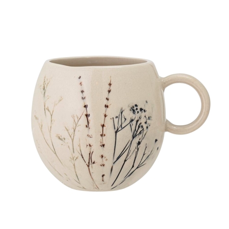 Glasierter Becher mit pausbäckigen Blumen