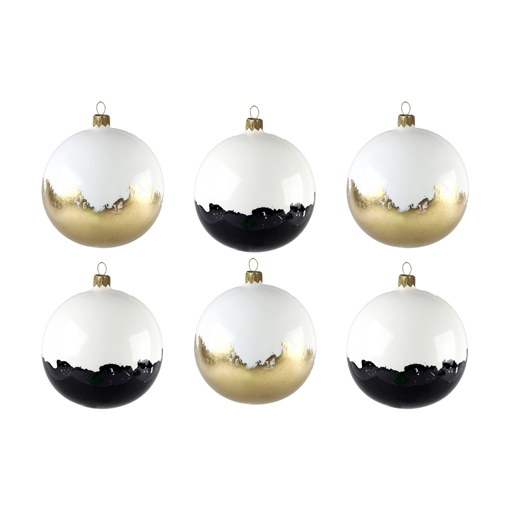 Set Weihnachtskugeln in Weiß, Schwarz und Gold