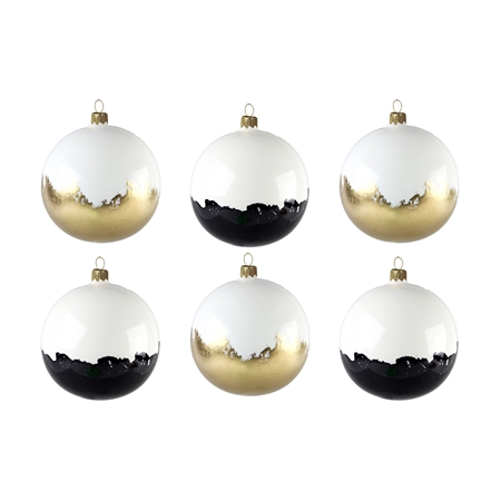 Set Weihnachtskugeln in Weiß, Schwarz und Gold