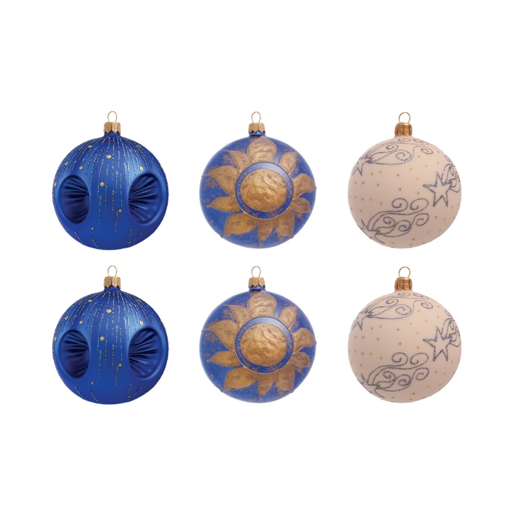 Set blau-cremefarbener Weihnachtskugeln