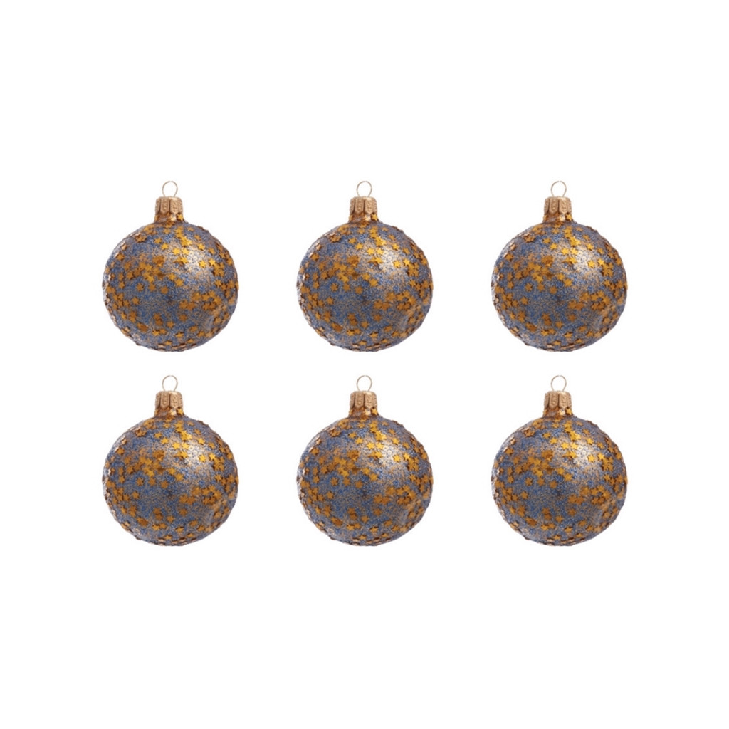  Set aus kleinen Weihnachtskugeln mit Sternen