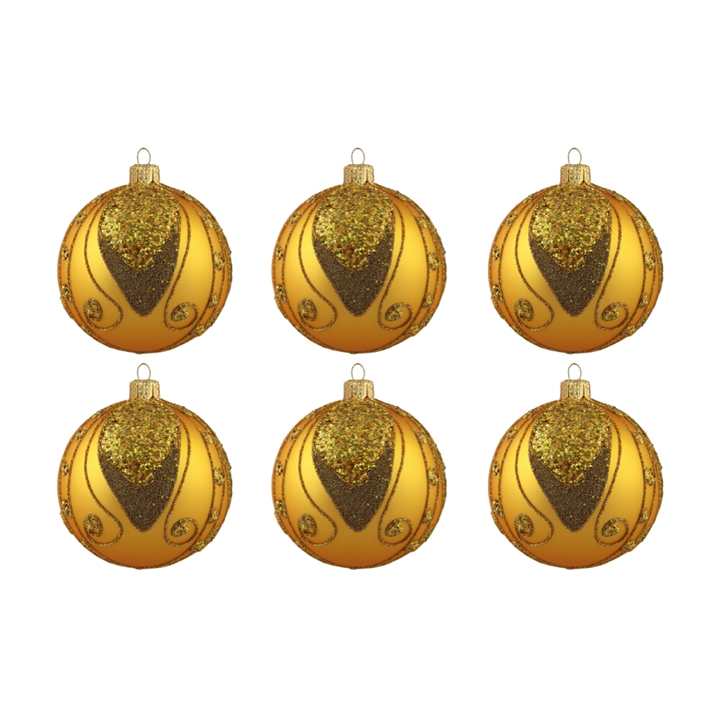  Set aus goldenen Weihnachtskugeln mit Golddekor