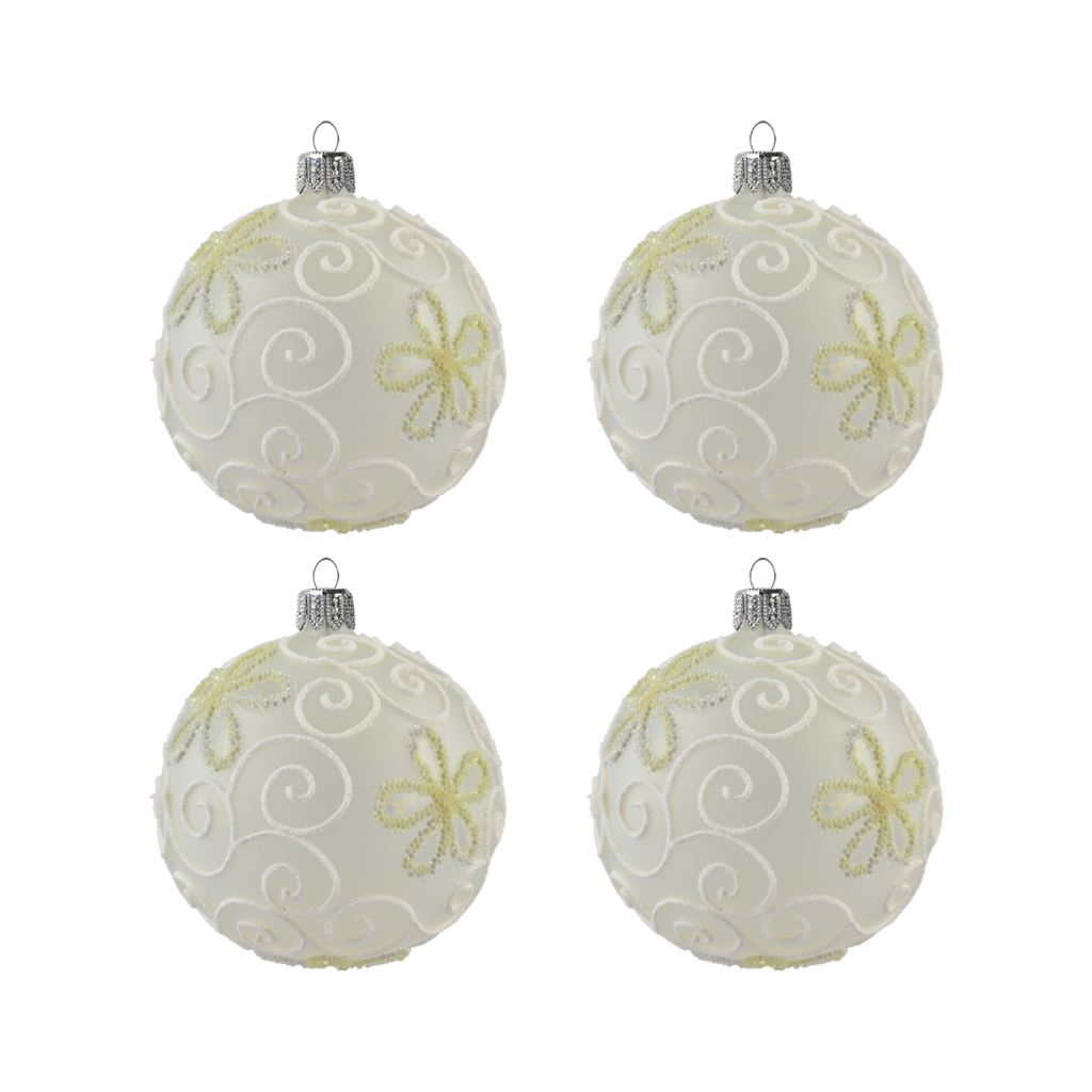 Set aus großen Weihnachtskugeln mit Blumendekor