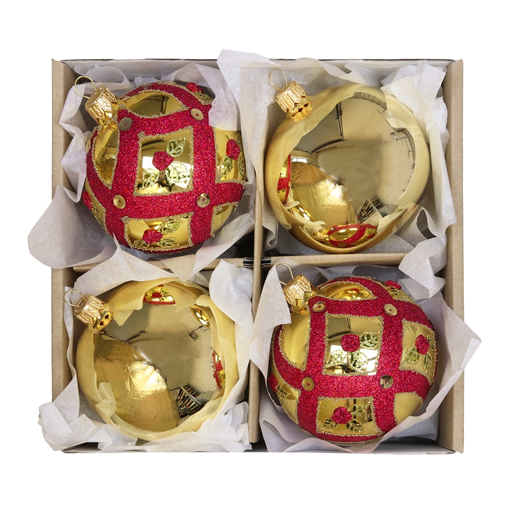  Set goldene Weihnachtskugeln mit Rosen