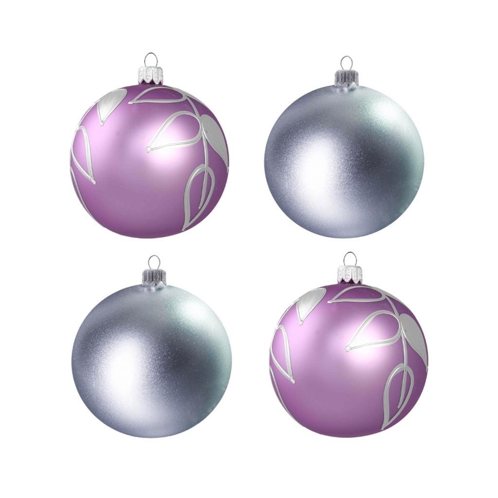  Set silber-lila Weihnachtskugeln