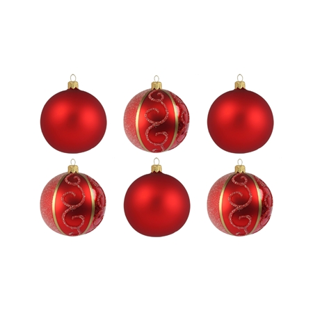  Set aus roten Weihnachtskugeln mit Golddekor