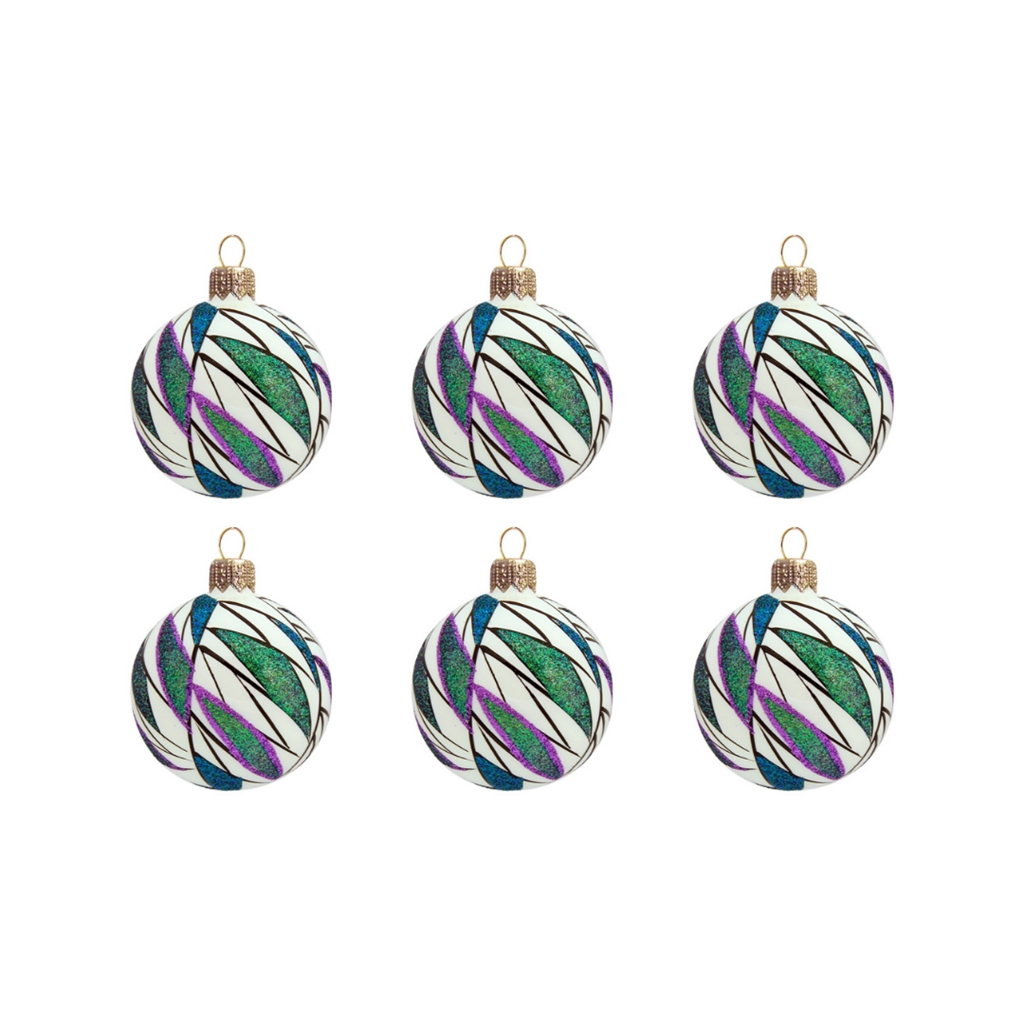 Weihnachtskugeln Set weiß mit bunten Blättern