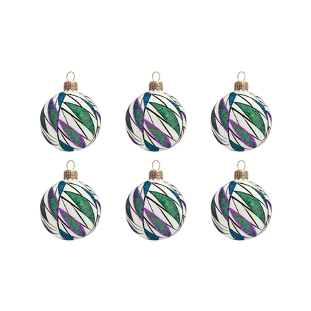 Weihnachtskugeln Set weiß mit bunten Blättern