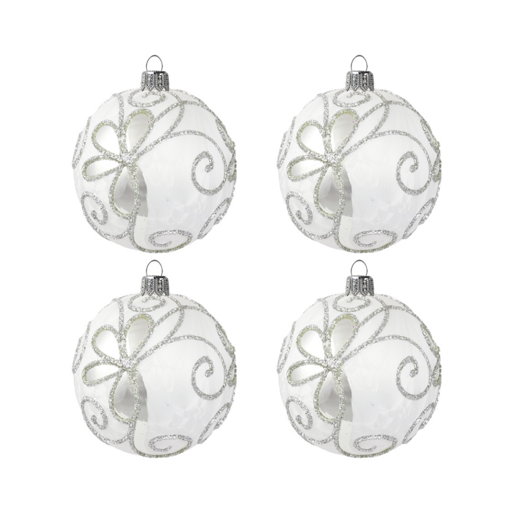  Set Weihnachtskugeln mit weißem Frostdekor