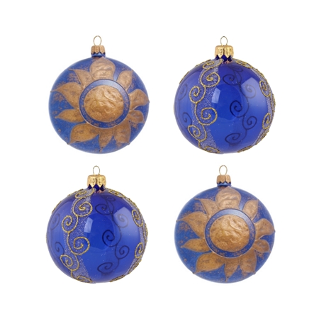Set aus blauen Weihnachtskugeln mit Golddekor