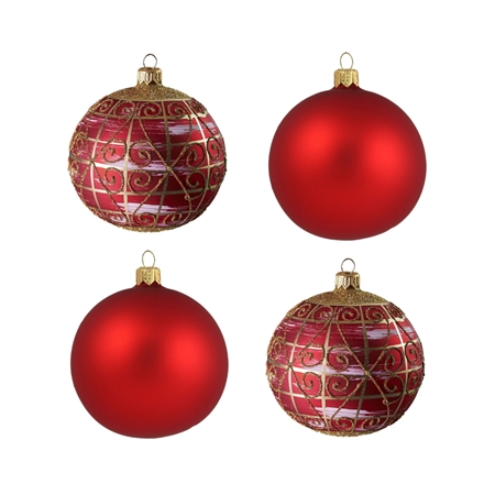 Rote Weihnachtskugeln Set mit Golddekor