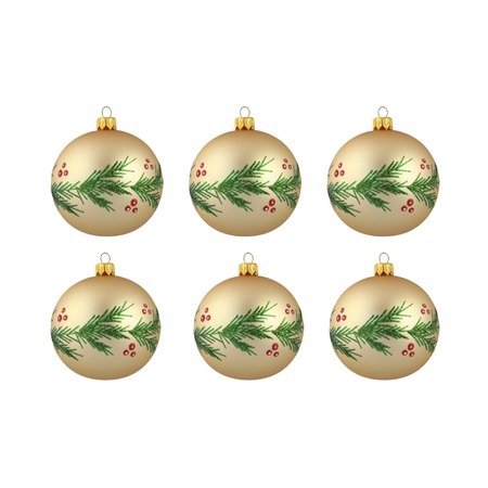 Set aus goldenen Weihnachtskugeln mit Zweigdekor