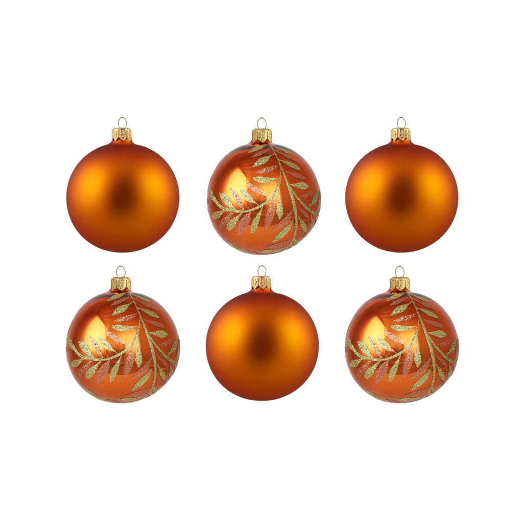 Set Weihnachtskugeln Orange mit Golddekor