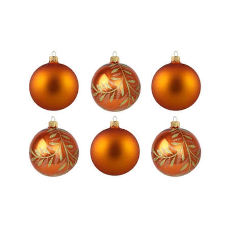 Set Weihnachtskugeln Orange mit Golddekor