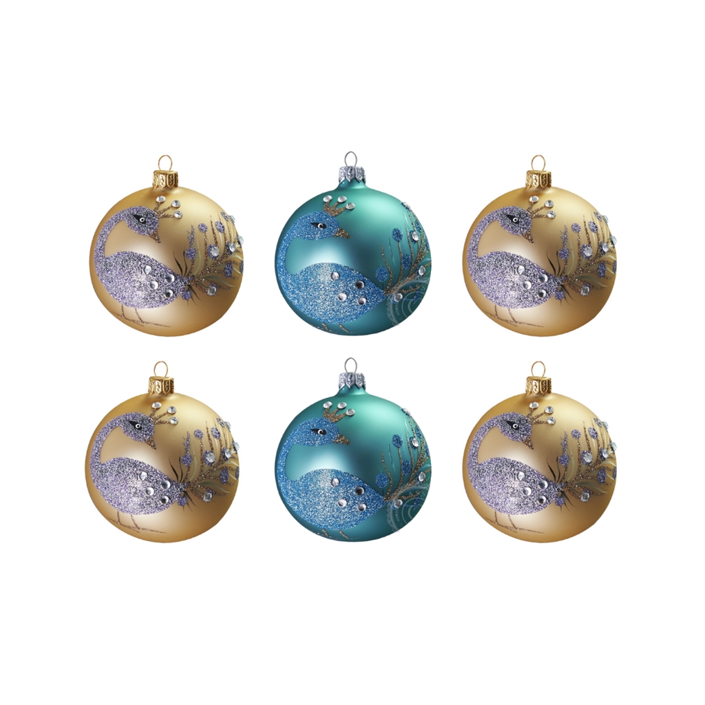 Matt Weihnachtskugeln Set mit Pfauen