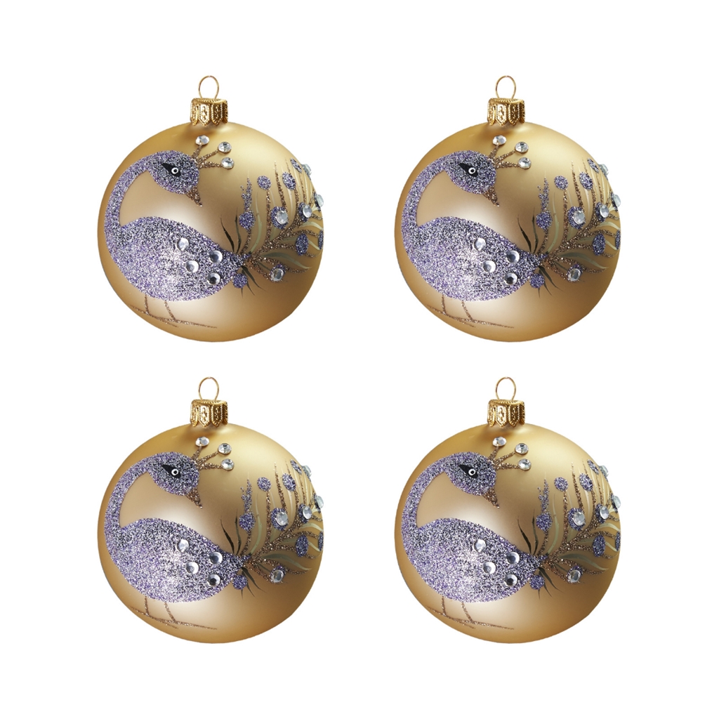 Set cremefarbener Weihnachtskugeln mit Pfauen