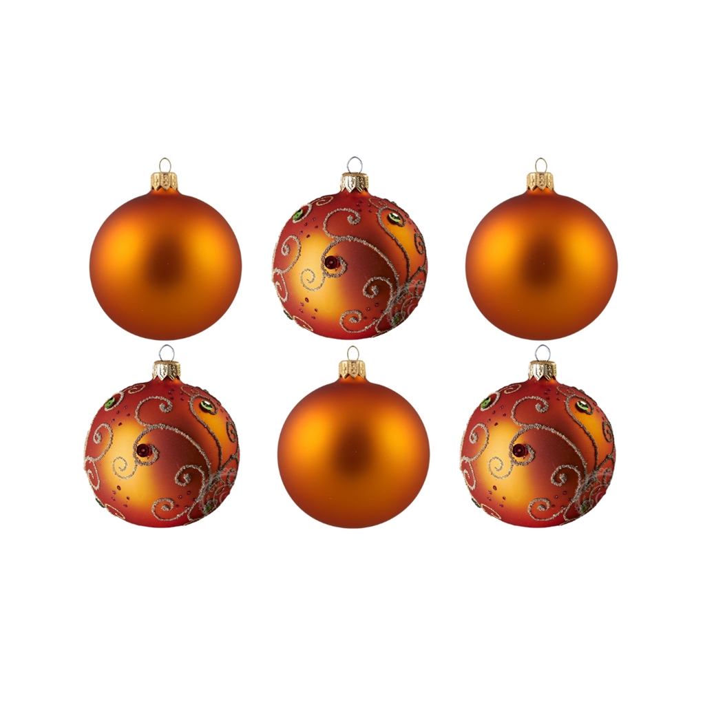 Set aus orange Weihnachtskugeln Matt
