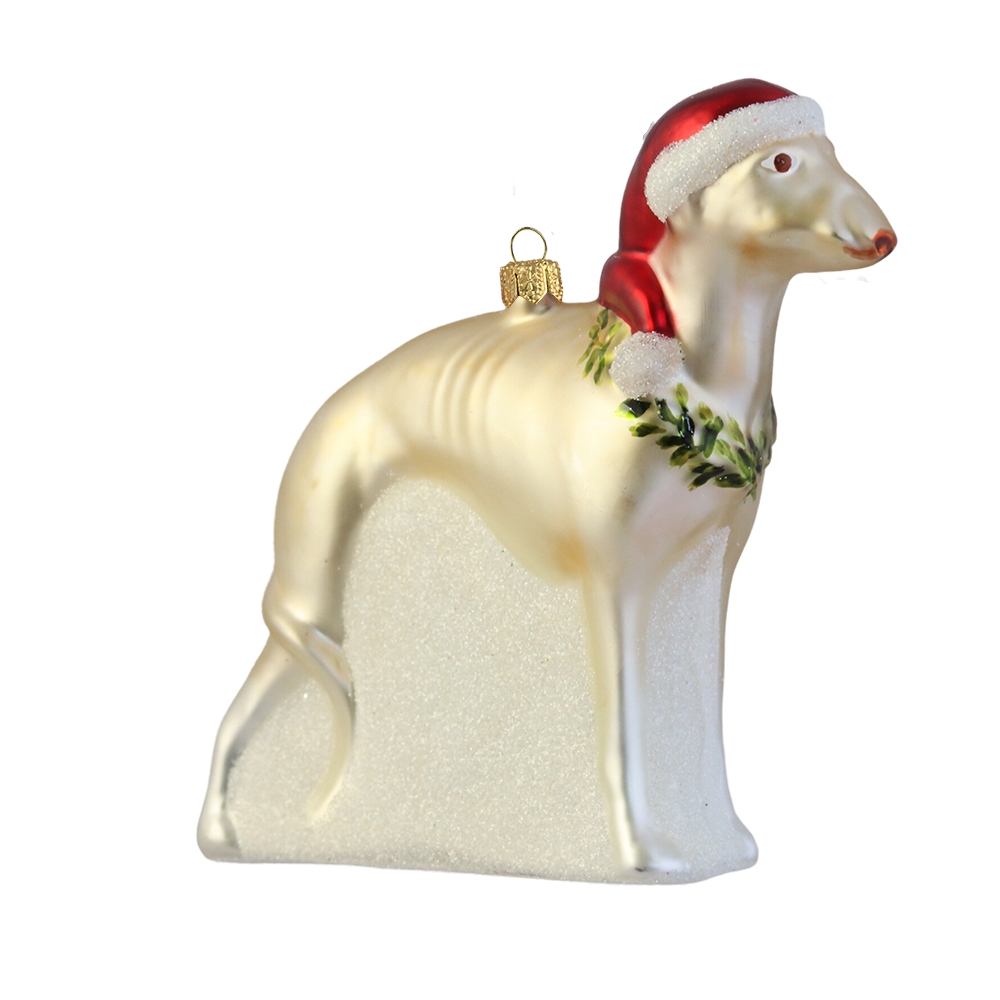  Glasornament Windhund mit Mütze