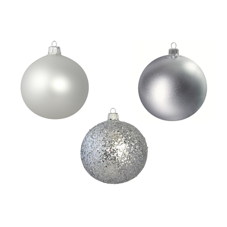 Set aus drei Weihnachtskugeln in Silbertönen