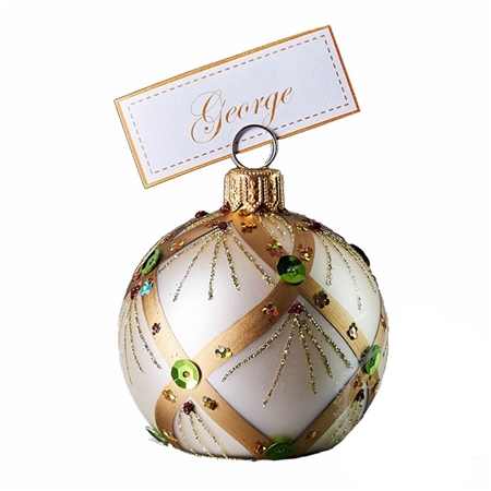 Weihnachtsetikette Steinchen cremefarbig