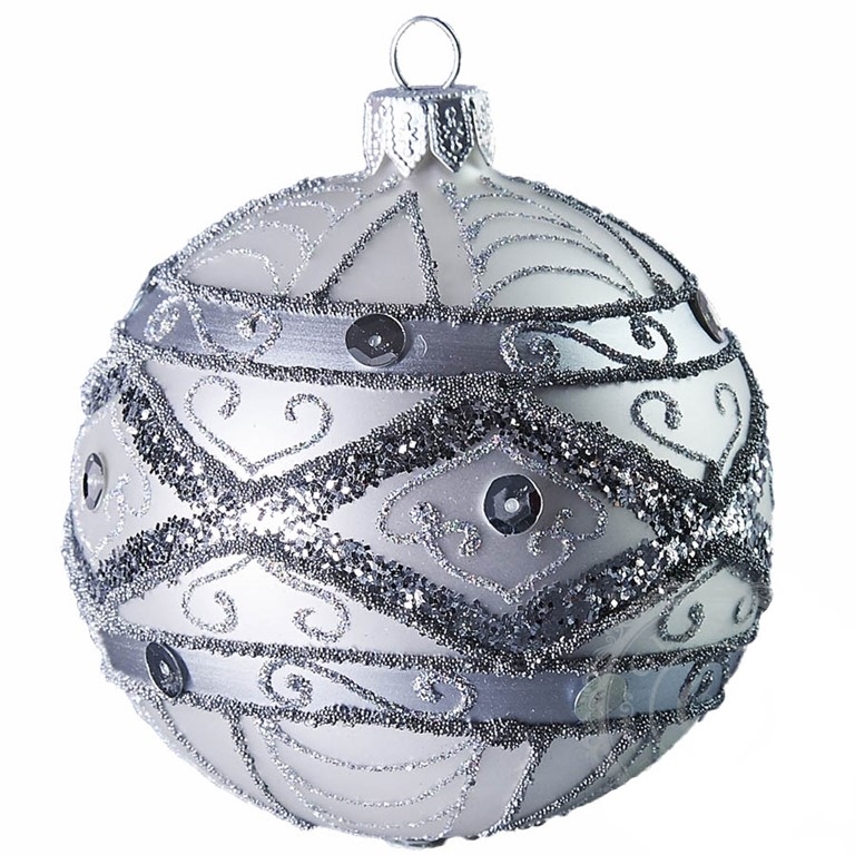 Weihnachtskugel Silber verziert
