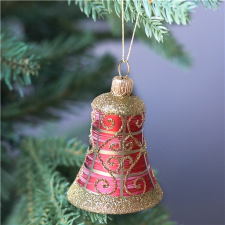 Christbaumschmuck - Glocke rot, Dekor