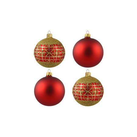 Rote Weihnachtskugeln Set mit Golddekor