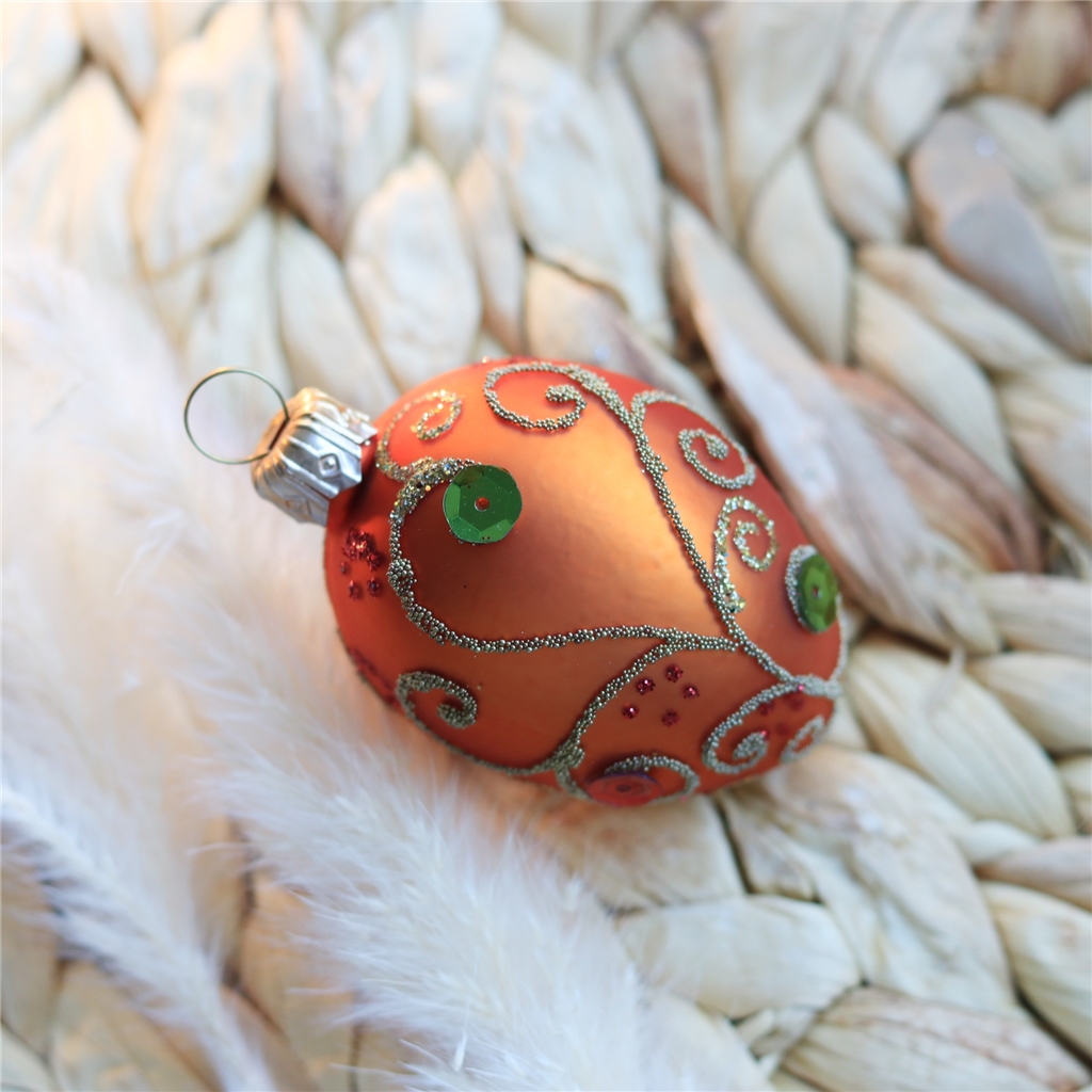 Osterei aus Glas Orange Steinchen