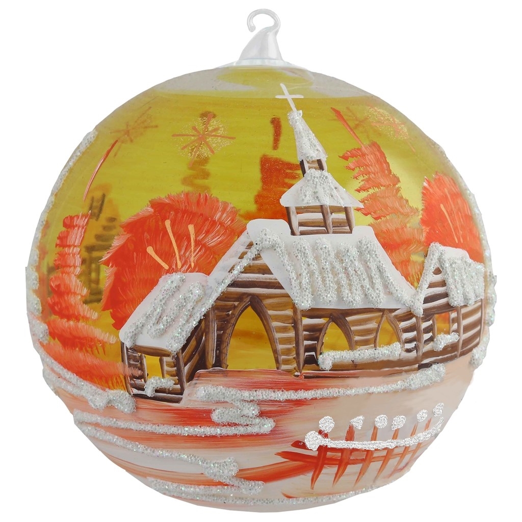 Glaskugel mit Dorfmotiv orange