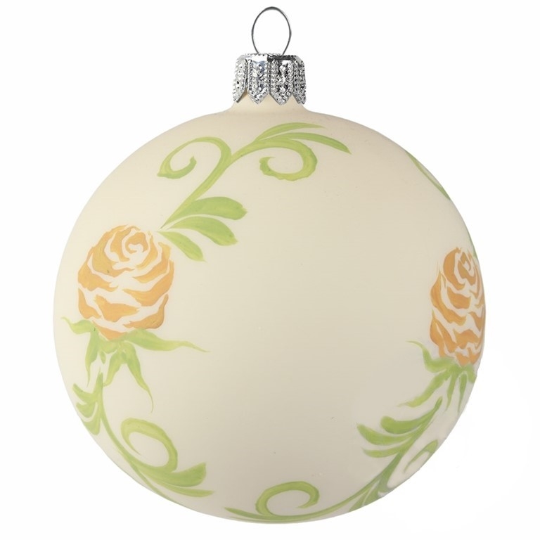 Glaskugel cremefarbig Blumen 
