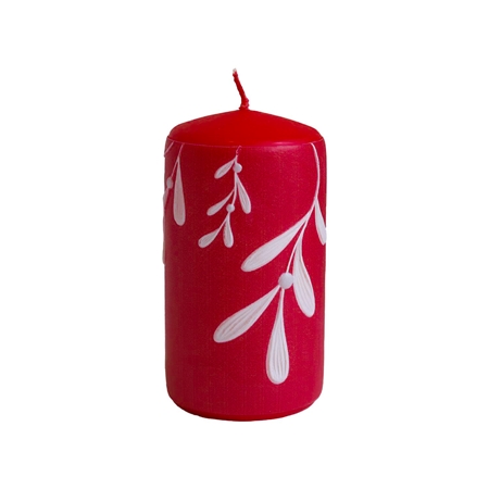 Rote Kerze mit Misteldekor