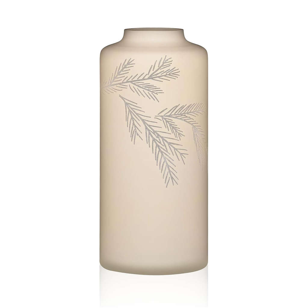 Hohe beige Glasvase mit Zweigdekor