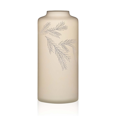 Hohe beige Glasvase mit Zweigdekor