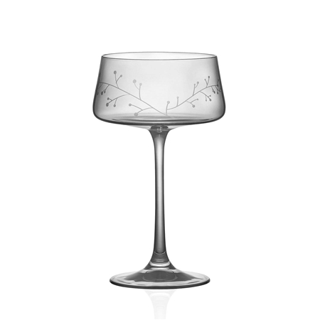 Ein Set aus grauen Cocktailgläsern mit frostigem Dekor
