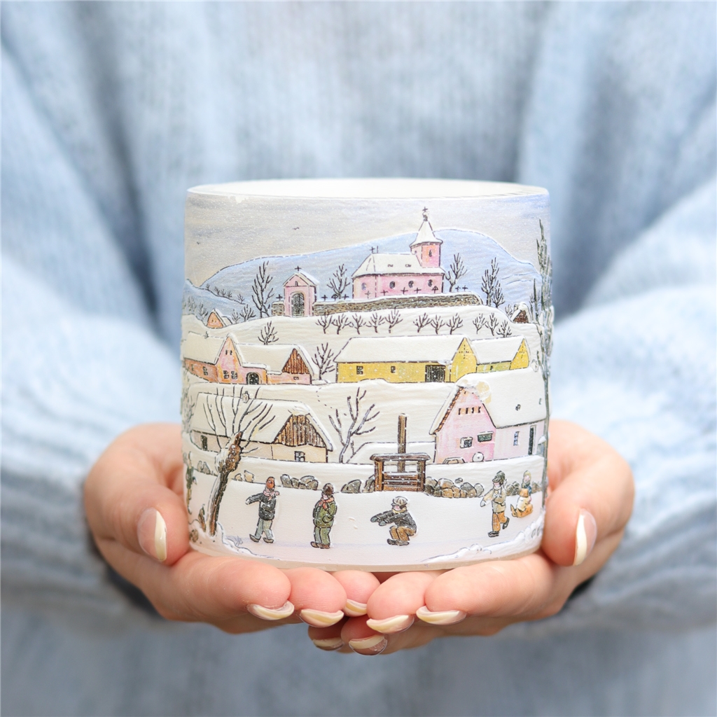 Laterne mit Winterillustration