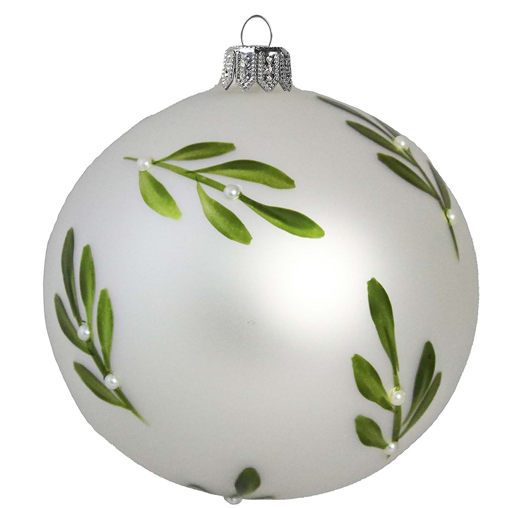 Mattsilbernes Ornament mit Misteldekor