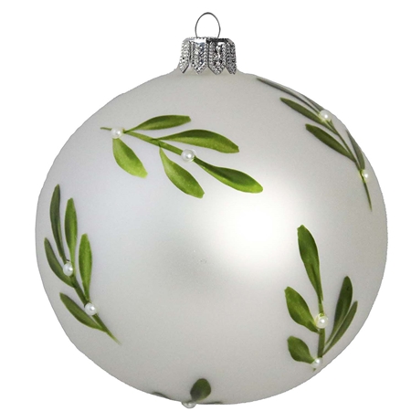 Mattsilbernes Ornament mit Misteldekor