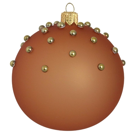 Glasornament in mattem Ziegelton mit goldenen Perlen