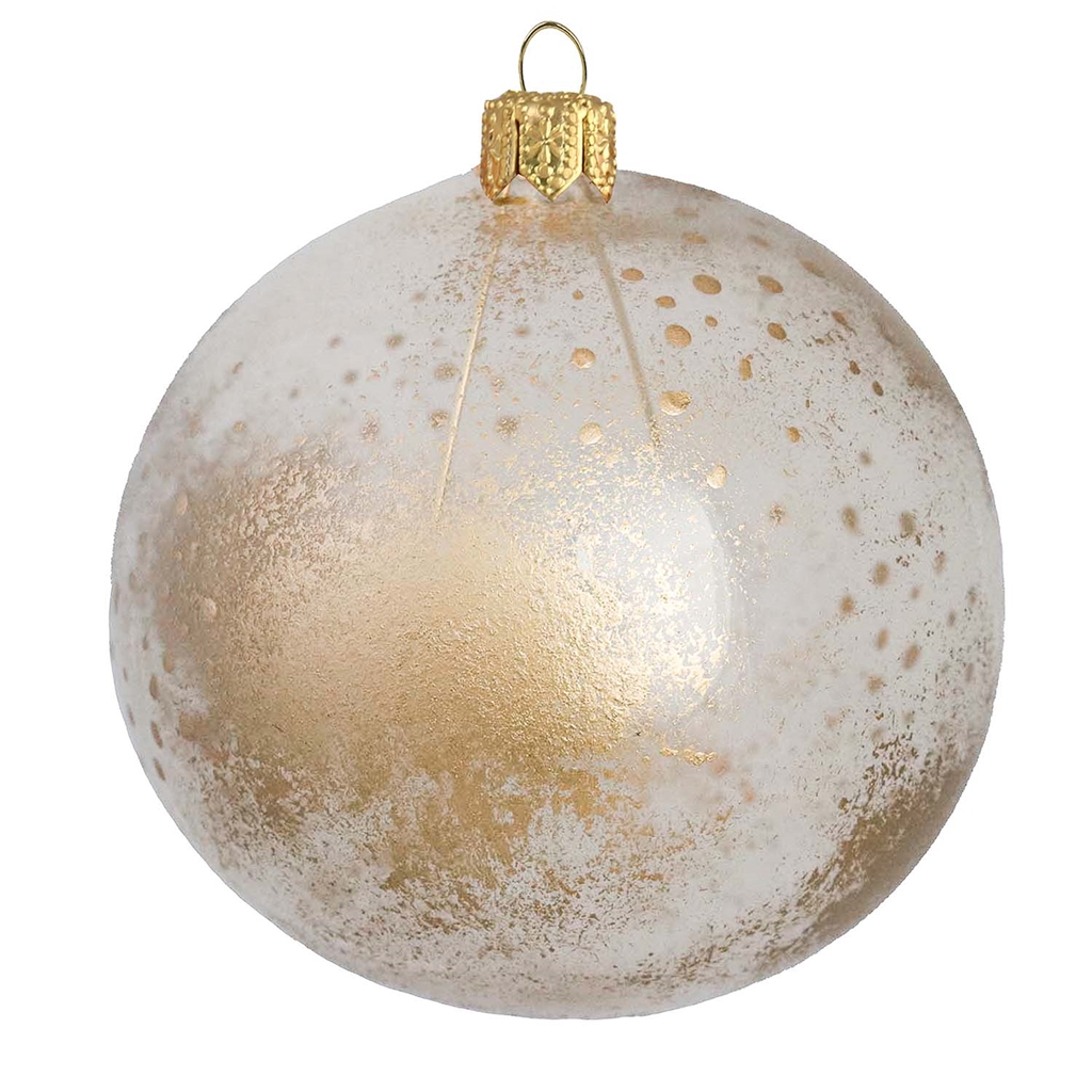 Cremematte Flasche mit goldenen Punkten und Schaum