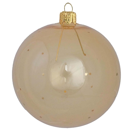 Glasornament in Honigfarbe mit einem Dekor aus feinen Punkten