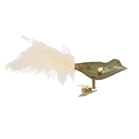 Olivgrüner Glasvogel mit goldenen Punkten