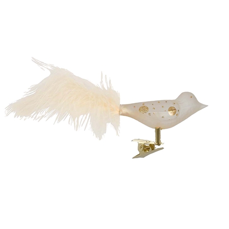 Cremefarbener Glasvogel mit goldenen Punkten