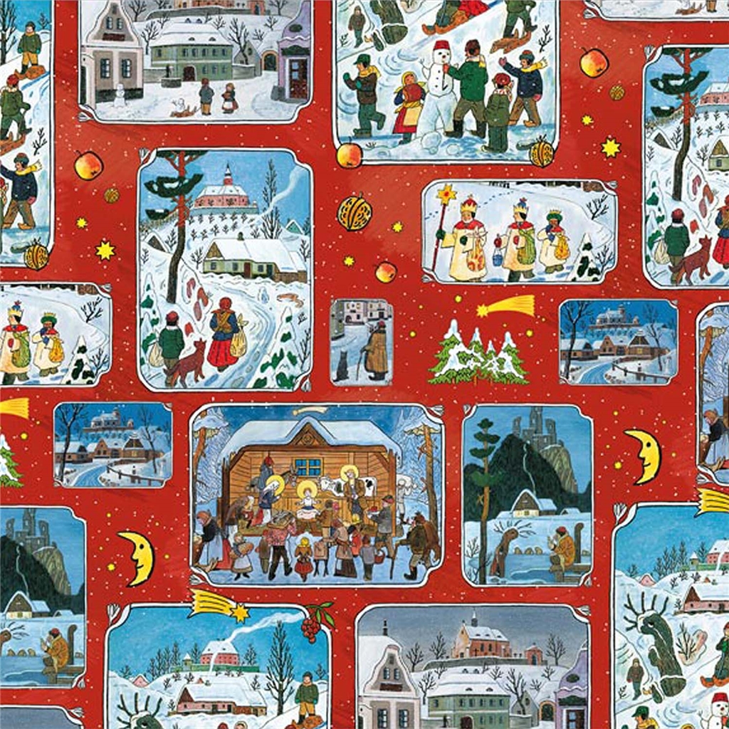 Josef Lada rotes Geschenkpapier