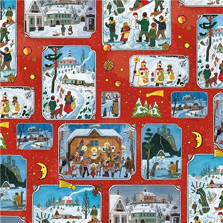 Josef Lada rotes Geschenkpapier